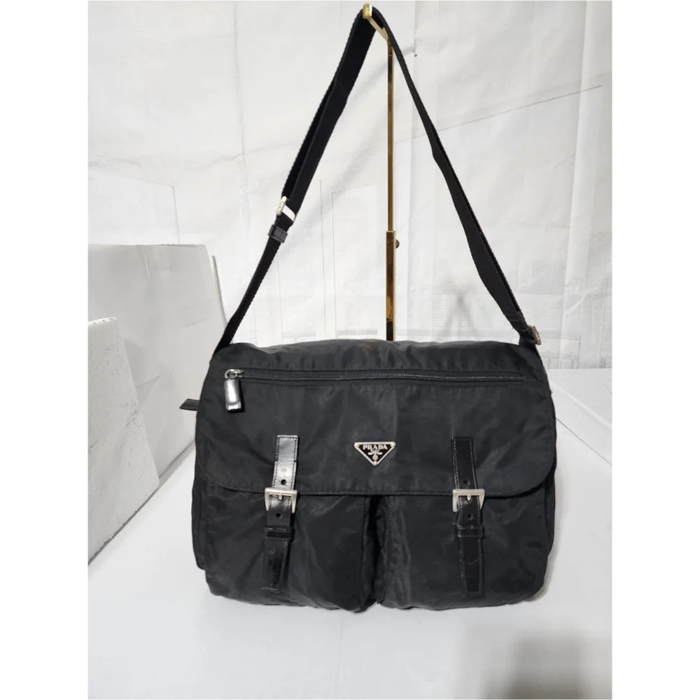 PRADA Tessuto Nylon Messenger Bag Black